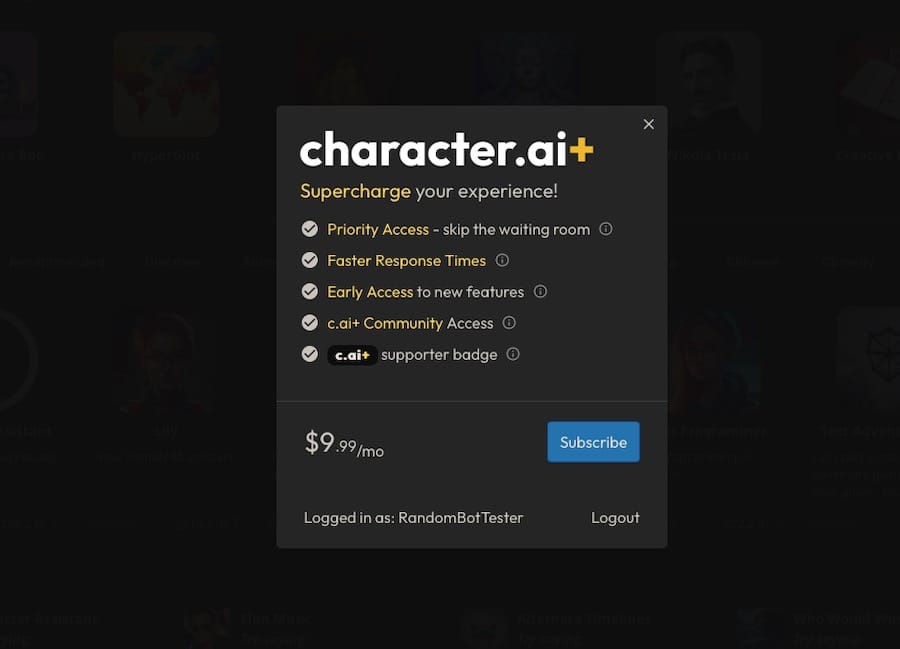 Character AI screenshot