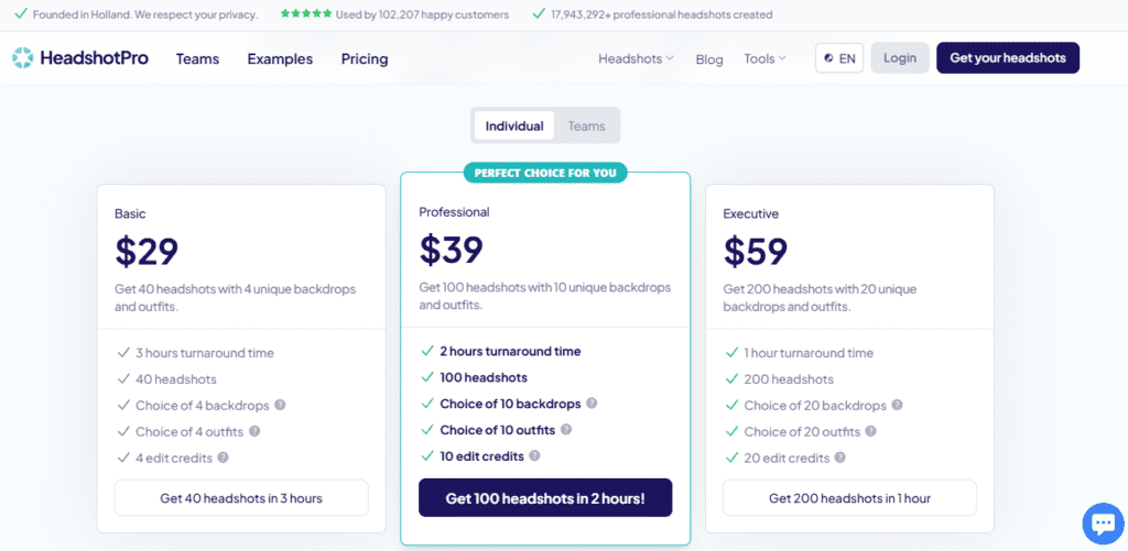 HeadshotPro screenshot