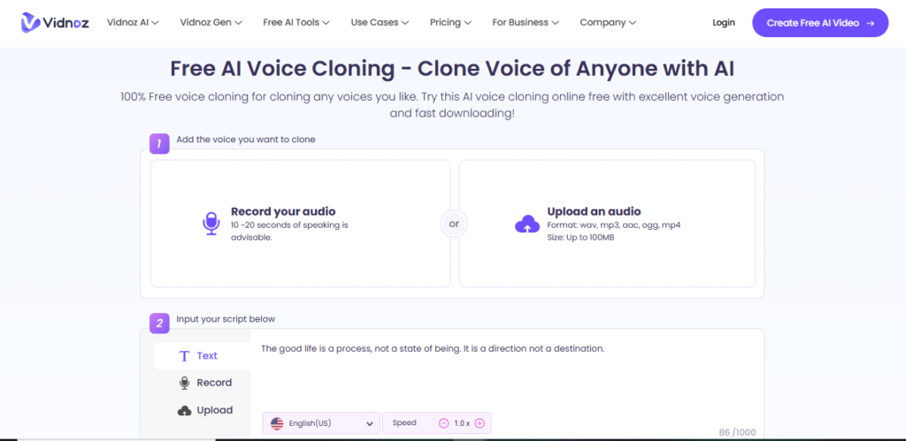 Vidnoz AI screenshot