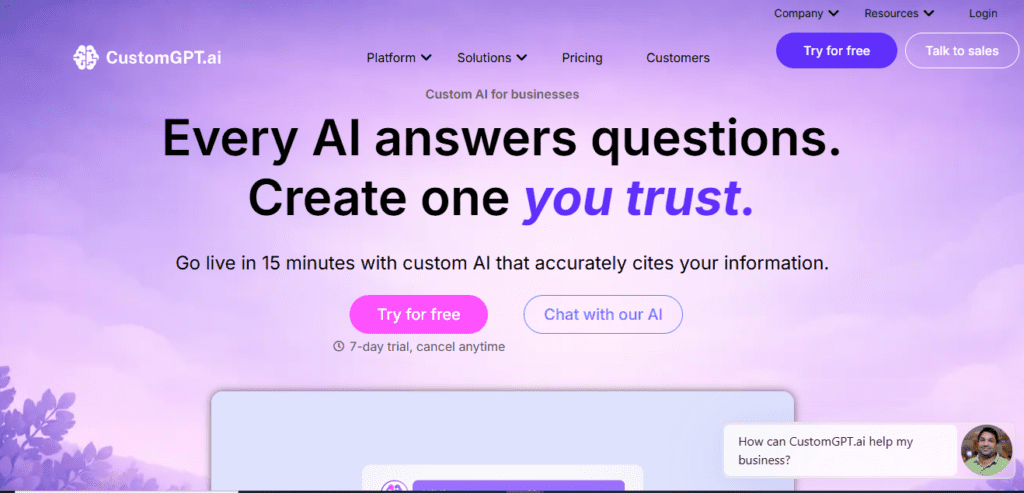 CustomGPT AI preview