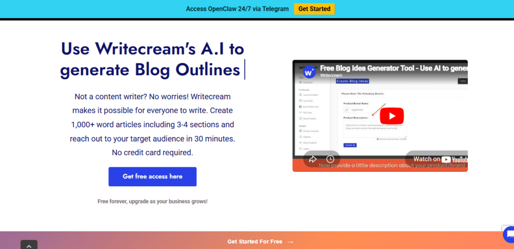 Writecream screenshot