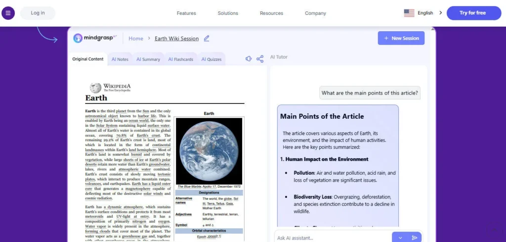Mindgrasp AI screenshot
